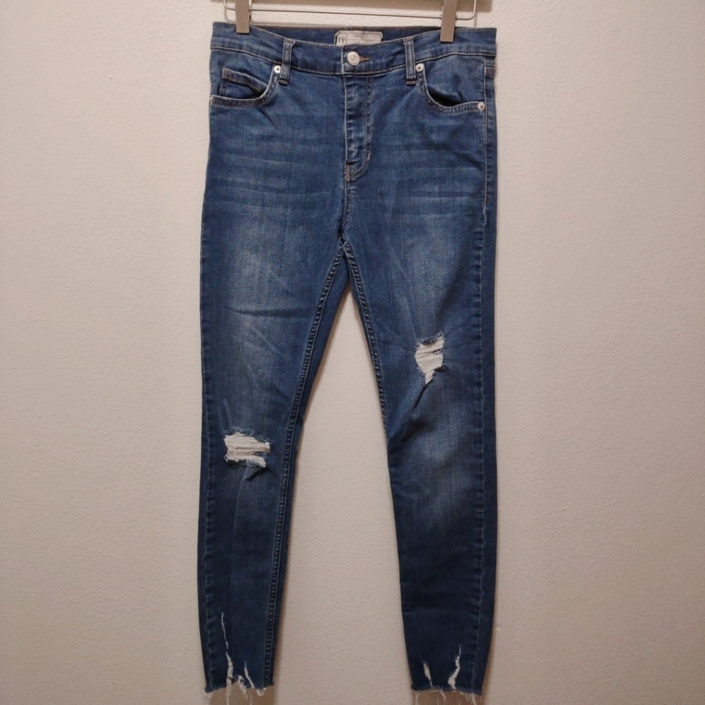Free People High Waist Distressed Skinny Denim Jeans 27